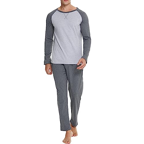 GAESHOW Schlafanzug Herren Lang Pyjama Baumwolle Zweiteiliger, Herren Pyjama Set, O-Ausschnitt Nachtwäsche, Langarm und Hose Zweiteiliger Loungewear für Herbst und Winter, S-XXL von GAESHOW