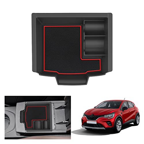 GAFAT Renaul-t Captur 2 | E-Tech | Hybrid 2020-2024 2025 Mittelkonsole Aufbewahrungsbox, Captur 2023 Armlehne Organizer Tray Handschuhfach, Kompatibel mit Renault Captur 2 Zubehör (Rot) von GAFAT