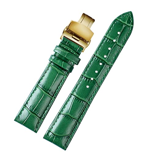 GAFNED 18 mm 20 mm 22 mm hochwertiges Bambusmuster weiche Kuhwahnsinnsgurt Männer Schmetterling Schnallen Strauß Ledergrün Watchband Armband(A golden Folding,16mm) von GAFNED