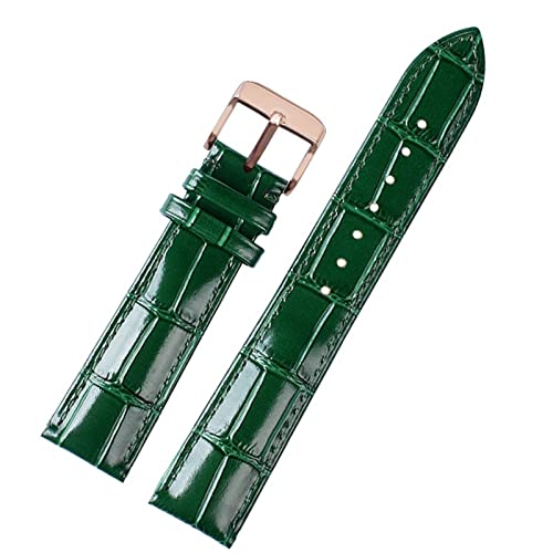 GAFNED 18 mm 20 mm 22 mm hochwertiges Bambusmuster weiche Kuhwahnsinnsgurt Männer Schmetterling Schnallen Strauß Ledergrün Watchband Armband(B Rose gold pin,18mm) von GAFNED