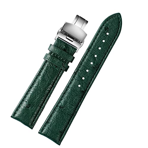 GAFNED 18 mm 20 mm 22 mm hochwertiges Bambusmuster weiche Kuhwahnsinnsgurt Männer Schmetterling Schnallen Strauß Ledergrün Watchband Armband(D silver Folding,18mm) von GAFNED