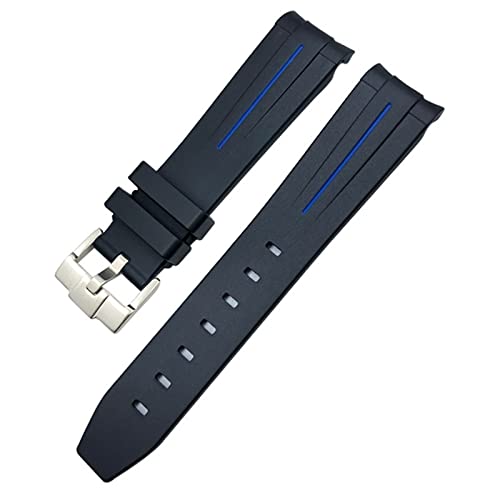 GAFNED 18mm 19mm 20mm 21mm 22mm Gummiarmband für Omega Sxwatch Seamaster Speedmaster Planet Ocean Tissot gebogenes Ende Gummiarmband(Black Blue,22mm) von GAFNED