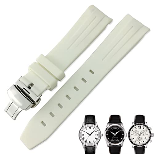GAFNED 19 mm 20 mm gebogenes Gummi-Uhrenarmband für Tissot 1853 Lelocle PRC200 Rolex Submariner Hamilton Omega wasserdichtes Uhrenarmband(White,19mm) von GAFNED