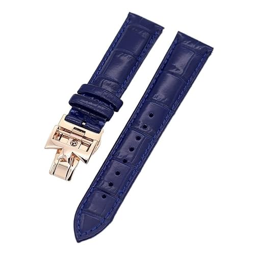 GAFNED 19mm 20mm 22mm doppelseitige Rindsleder-Uhrenarmbänder für Vacheron VC Uhrenarmband Constantin für Männer und Frauen Rindslederarmbänder(Blue Rose gold clasp,19mm) von GAFNED