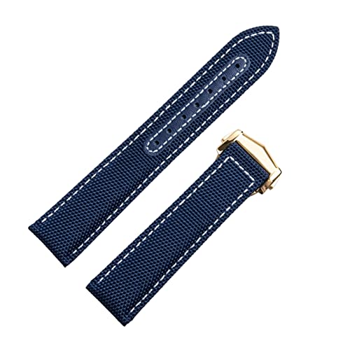 GAFNED 2 mm 22mm Nylon Canvas Uhrenband für Omega Gurt Seamaster 300 AT150 Stoffleder Aqua Terra 150 WatchBand Bereitstellungsschnalle(Blue Gold Buckle,20mm) von GAFNED