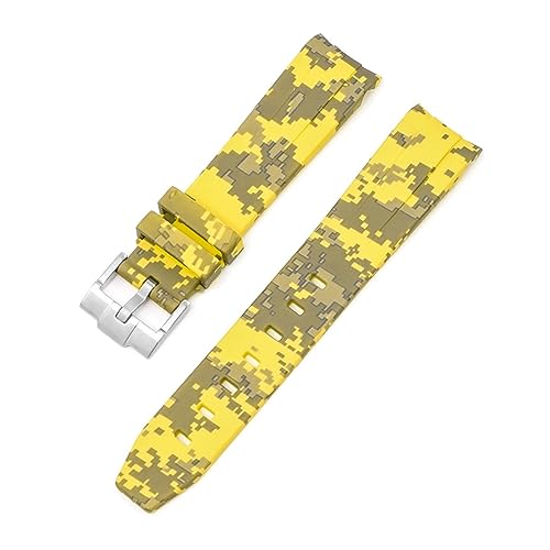 GAFNED 20 mm Natur-Fluorkautschuk-Uhrenarmband mit gebogenem Ende. Ersatz für Rolex-Armband. Neue grüne Submariner Explorer 2 Rollen-Uhrenarmbänder(Digital Yellow) von GAFNED