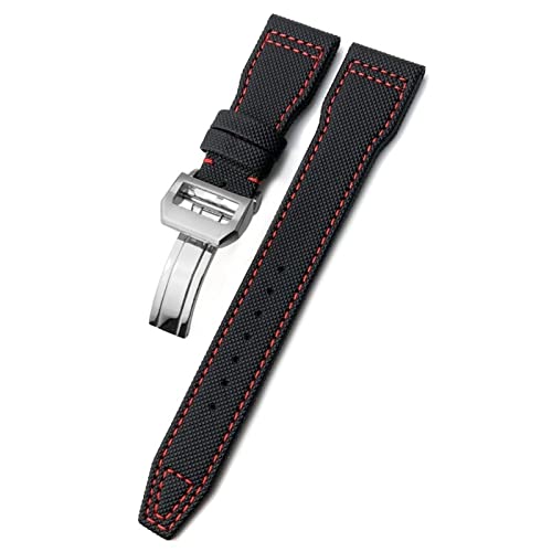 GAFNED 20mm 21mm 22mm gewebtes Nylon-Uhrenarmband mit Faltschließe, passend für IWC Pilot Mark Portugieser Portofino Armband(Black red silver,20mm) von GAFNED