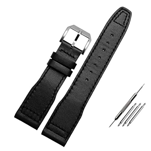 GAFNED 20mm 21mm Braun Schwarz Herren Armband Für IWC Pilot Mark XVIII IW327004 IW377714 Uhrenarmband Kalb Echtes Lederarmband(Black line Silver,20mm) von GAFNED