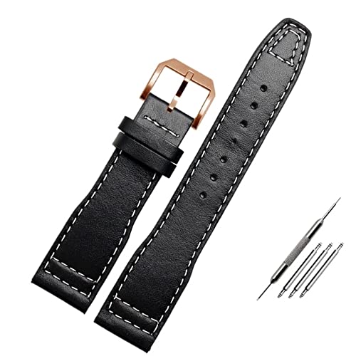 GAFNED 20mm 21mm Braun Schwarz Herren Armband Für IWC Pilot Mark XVIII IW327004 IW377714 Uhrenarmband Kalb Echtes Lederarmband(Blackwhite Rose Gold,20mm) von GAFNED