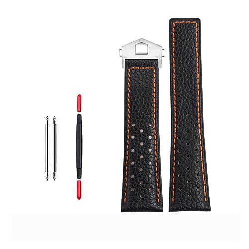 GAFNED 22 mm echtes Kalbsleder-Armband für TAG für HEUER-Armband MONACO CARRERA Hochwertiges Lederarmband(Black orange silver) von GAFNED