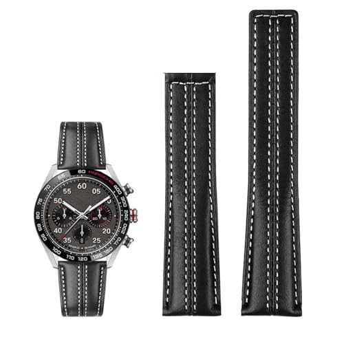 GAFNED 22 mm echtes Lederarmband für Tag Heuer-Uhr Carrera Monaco Herrenarmbanduhr Rindsleder-Faltschließe(Black no buckle) von GAFNED