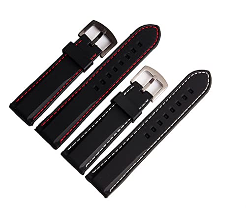 GAFNED 22mm 24mm Gummi -Uhrband Schwarz Blue Line Uhrengurt UHRENARMBAND(White line,24mm silver) von GAFNED
