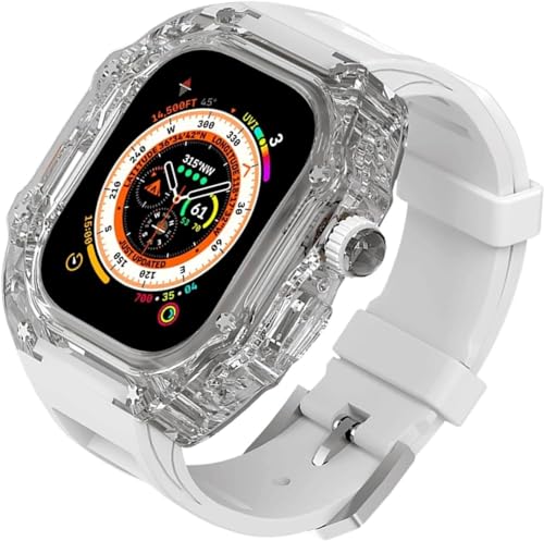 GAFNED 44 mm, 45 mm, 49 mm, transparentes Uhrengehäuse, Gummiband, für Apple Watch Ultra 8, 7, 6, 5, 4, SE-Serie, Ersatzarmband, Sportarmbänder, klare PC-Uhrengehäuse, Lünette, Mod-Kit-Zubehör, 45 mm, von GAFNED