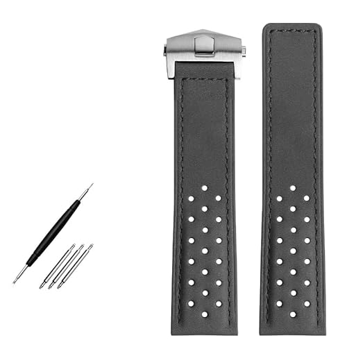 GAFNED Armband 22 mm Echtlederarmband für Herrenarmbanduhren der TAG HEUER MONACO-Serie mit Faltschließe und Nubuk-Uhrenarmbändern(Grey silver buckle) von GAFNED
