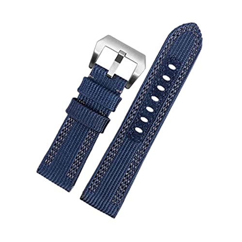 GAFNED Canvas-Armband für Panerai PAM00984 985 441 Serie Nylon Canvas Lederarmband 24 mm 26 mm Riemen(Blue gray line,26mm Black Buckle) von GAFNED