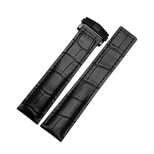 GAFNED Echtes Lederarmband 19mm 20mm 22m für Tag Heuer Armband Herren Armbanduhren Band Zubehör Faltschließe Lederarmband(Black black buckle,22mm) von GAFNED
