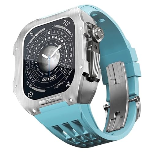 GAFNED Edelstahl-Uhrengehäuse, Gummiband, Modifikationsset, für Apple Watch 8, 7, 6, SE, 5, 4, 44 mm, 45 mm, Ersatzzubehör, Metall-Uhrenschutz, Teile, 45 mm, Achat von GAFNED