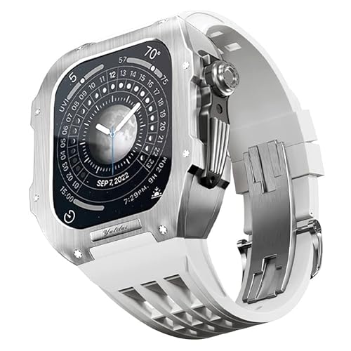 GAFNED Edelstahl-Uhrengehäuse, Nachrüst-Set, für Apple Watch 44 mm, 45 mm, Ersatzarmband, Luxus-Gummi-Uhrenarmband-Set, für iWatch 8, 7, 6, SE, 5, 4, Serie, Upgrade-Modifikation, 44mm, Achat von GAFNED