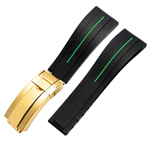 GAFNED Flaches Ende 20mm 21mm Gummi -Silikon -Uhrenbänder für jede Marke Watch Edelstahl Klappschnalle -Schnalle Marke Watchband Sports Sports(Green line gold,20mm) von GAFNED