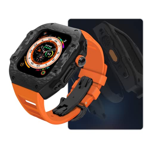 GAFNED Fluorkautschuk-Uhrenarmband, Carbonfaser-Gehäuse, Modifikationsset, für Apple Watch Ultra 8, 49 mm, 7, 6, 5, 4, SE, 45 mm, 44 mm, Ersatz-Sportuhr-Zubehör mit Werkzeug, 44mm, Achat von GAFNED