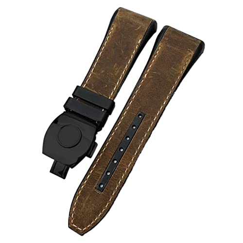 GAFNED Für Franck Muller Uhrenarmband 28mm Rindsleder Silikon Uhrenarmband Nylon Gummi Faltschließe Uhrenarmbänder Für Männer Armband(Crazy horse black) von GAFNED