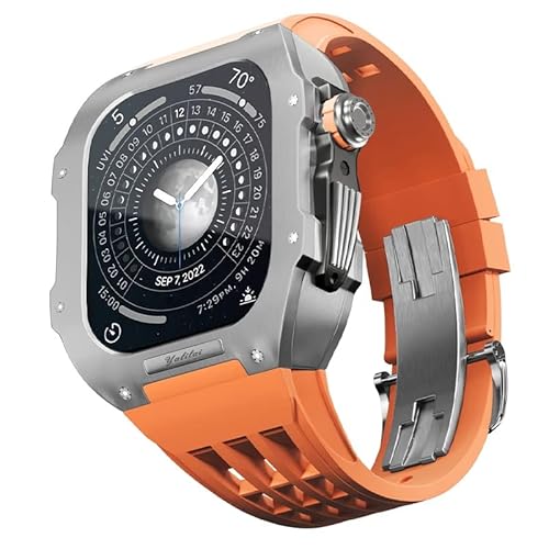 GAFNED Gummi-Armband-Lünette aus Titanlegierung, Mod Kit, für Apple Watch SE/4/5/6 Serie, Ersatzzubehör, Edelstahl-Uhrengehäuse, Gummiband, für iWatch 44 mm Serie Upgrade, 44MM, Achat von GAFNED