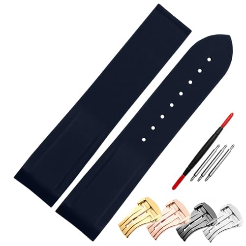 GAFNED Gummi-Uhrenarmband, 20 mm, 22 mm, Silikon-Armband, geeignet für Omega-Uhrenarmband, Faltschließe, gebogenes Ende, Armbanduhren, Gürtel(Dark blue,20mm no buckle) von GAFNED