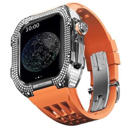 GAFNED Gummi-Uhrenarmband, Titan-Lünette, für Apple Watch 7/6/5/4/SE, 44 mm, Ersatzzubehör, Titanlegierung, luxuriöses Gehäuse, Mod-Kit, 44MM, Achat von GAFNED