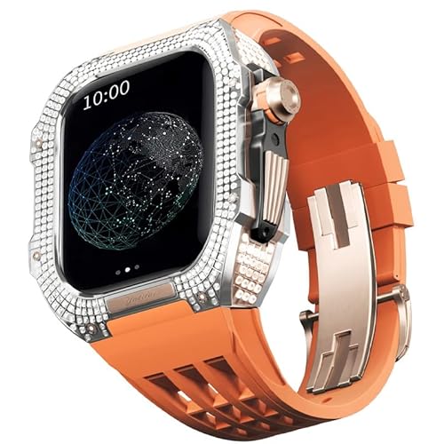 GAFNED Gummi-Uhrenarmband, Titan-Lünette, für Apple Watch 7/6/5/4/SE, 44 mm, Ersatzzubehör, Titanlegierung, luxuriöses Gehäuse, Mod-Kit, 44MM, Achat von GAFNED