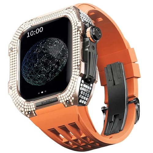 GAFNED Gummi-Uhrenarmband, Titan-Lünette, für Apple Watch 7/6/5/4/SE, 44 mm, Ersatzzubehör, Titanlegierung, luxuriöses Gehäuse, Mod-Kit, 44MM, Achat von GAFNED
