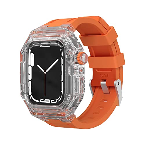 GAFNED Gummi-Uhrenarmband, transparentes Uhrengehäuse, Modifikationsset, für Apple Watch 8, 7, 45 mm, 41 mm, 6, SE, 5, 44 mm, 40 mm, Serienuhr-Upgrade und Ersatz für Uhrenarmband, 44mm, Achat von GAFNED