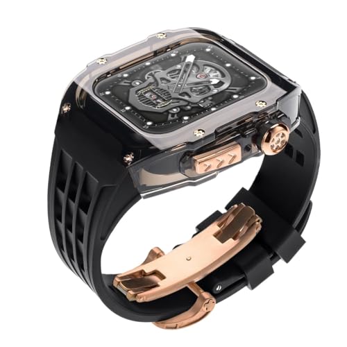 GAFNED Luxuriöses transparentes Uhrengehäuse und Uhrenarmband, für Apple Watch 8, 7, 6, 5, 4, SE, 44 mm, 45 mm, Silikonarmband, Mod-Kit, Gummi-Sportuhrband mit Werkzeug, 45 mm, Achat von GAFNED