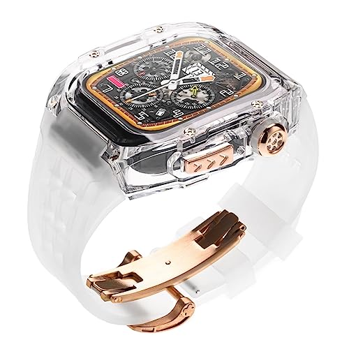 GAFNED Luxuriöses transparentes Uhrengehäuse und Uhrenarmband, für Apple Watch 8, 7, 6, 5, 4, SE, 44 mm, 45 mm, Silikonarmband, Mod-Kit, Gummi-Sportuhrband mit Werkzeug, 45 mm, Achat von GAFNED