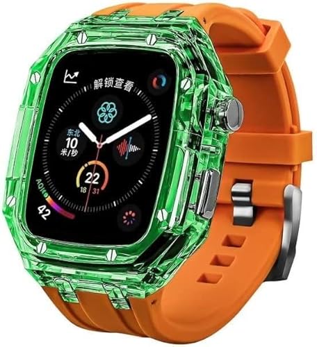 GAFNED Modifikationsset, transparentes Schutzhülle, Gummiband, für Apple Watch 8, 7, 6, 5, 4, SE, 45 mm, 44 mm, buntes Uhrengehäuse, Gummi-Uhrenarmbandschlaufe, 44mm, Achat von GAFNED