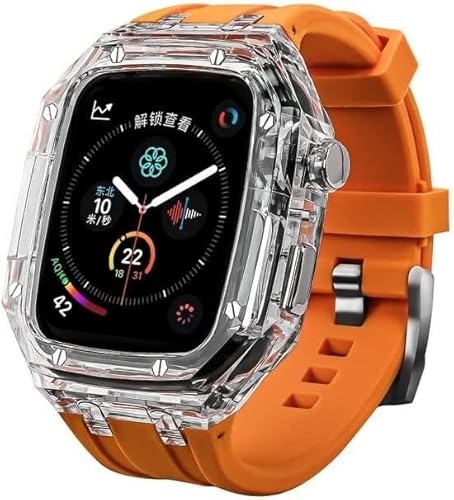 GAFNED Modifikationsset, transparentes Schutzhülle, Gummiband, für Apple Watch 8, 7, 6, 5, 4, SE, 45 mm, 44 mm, buntes Uhrengehäuse, Gummi-Uhrenarmbandschlaufe, 45 mm, Achat von GAFNED