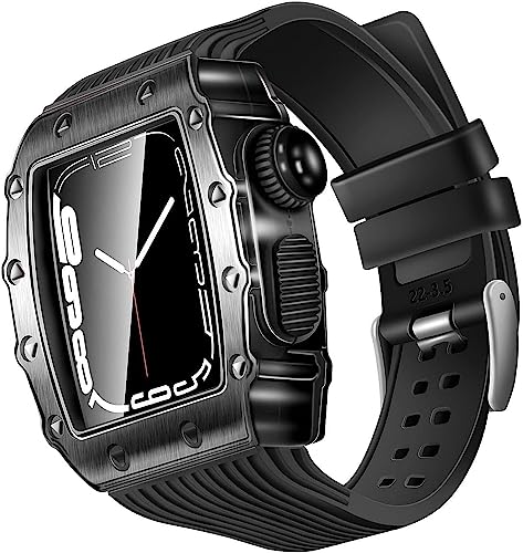 GAFNED Robustes Uhrengehäuse aus Legierung und Silikon-Uhrenarmband, für Apple Watch Serie 8/7/6/5/4/SE, 44 mm, 45 mm, 41 mm, 40 mm, zum Selbermachen, Zink-Uhrenabdeckung + Silikon-Armbänder, 45 mm, von GAFNED