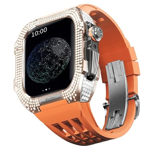 GAFNED Titangehäuse und Gummi-Uhrenarmband, kompatibel mit Apple Watch 44 mm, Titanlegierung Lünette und Fluorkautschuk-Uhrenarmband, für iWatch Serie 6/5/4/SE, 44 mm Umbauset, 44MM, Achat von GAFNED