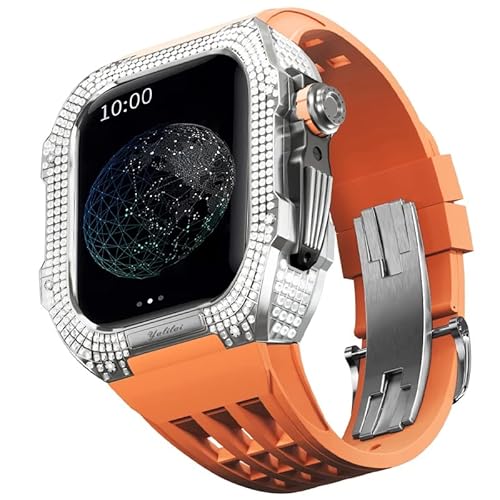 GAFNED Titangehäuse und Gummi-Uhrenarmband, kompatibel mit Apple Watch 44 mm, Titanlegierung Lünette und Fluorkautschuk-Uhrenarmband, für iWatch Serie 6/5/4/SE, 44 mm Umbauset, 44MM, Achat von GAFNED