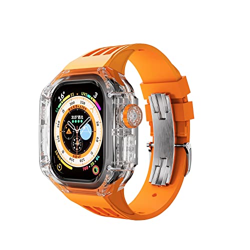 GAFNED Transparentes Uhrengehäuse, Fluorkautschuk-Armband, Metallschnalle, Mod-Kit, für Apple Watch Band Ultra 8, 49 mm, Modifikationsset, Gehäuse, Fluorkautschuk-Armband, 49 mm, Achat von GAFNED