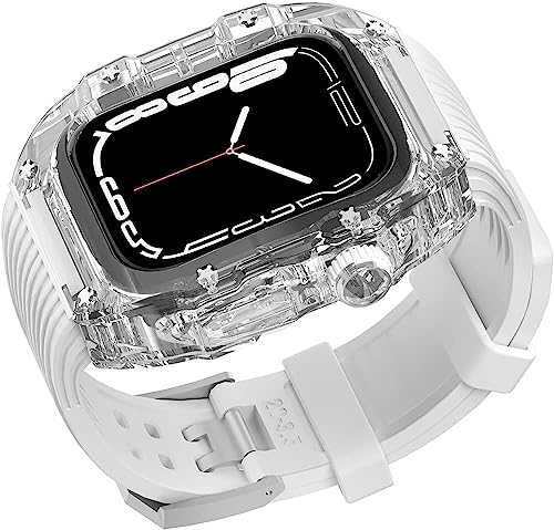 GAFNED Transparentes Uhrengehäuse, gestreiftes Silikonband, für Apple Watch Serie 8, 7, 6, 5, 4, SE, 45 mm, 44 mm, harte PC-Schutzhülle, Ersatzbänder und Lünetten, Mod Kit, 44mm, Achat von GAFNED