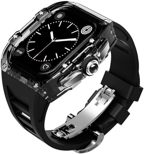 GAFNED Transparentes Uhrengehäuse mit Fluorkautschukband, Modifikationsset, für Apple Watch 45 mm, 44 mm, RM-Stil, Mod-Kit, für iWatch Serie 8, 7, 6, 5, 4, SE-Serie, Ersatzarmband, 44MM, Achat von GAFNED