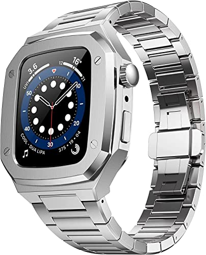 GAFNED Uhrenarmband aus Edelstahl, für Apple Watch Ultra 8, 7, 6, SE, 5, 4, 44, 45, 49 mm, Ersatzarmband, integriertes Stahlband mit Metallschnalle, 44mm, Achat von GAFNED