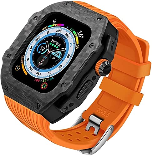 GAFNED Uhrenarmband aus Karbonfaser, robust, stoßfest, Fluorkautschuk, passend für Apple Watch Ultra 8, 7, 6, 5, 4, SE, 49 mm, 45 mm, 44 mm, Ersatz-Uhrenarmband, 45 mm, Achat von GAFNED