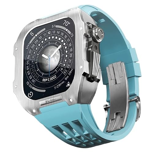 GAFNED Uhrengehäuse und Armband-Mod-Kit, für Apple Watch 8, 7, 45 mm, Metall-Uhrengehäuse, Gummiband, Modifikationsset, für iWatch 6, 5, 4, SE, 44 mm, Ersatzbandzubehör, 44mm, Achat von GAFNED