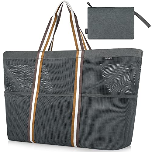 GAGAKU Extra Groß Badetasche XXXL Familie Strandtasche mit Reißverschluss Strandtasche Mesh Beach Bag Schwimmbadtasche für Strand Reisen - Grau von GAGAKU
