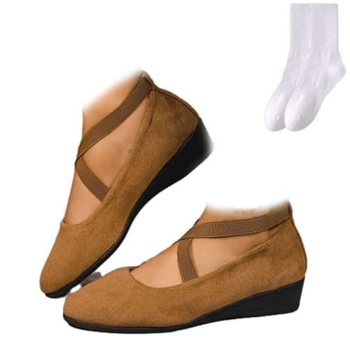 Ballerinas für Damen, überkreuzte Riemen, Wildlederimitat, Ballerina-Schuhe, leger, elegant, bequem, runde Zehenpartie, flache Slipper, niedriger Keilabsatz, Loafers für Business, Büro, Arbeit, braun Ballerinas für Damen, überkreuzte Riemen, Wildlederimitat, Ballerina-Schuhe, leger, elegant, bequem, runde Zehenpartie, flache Slipper, niedriger Keilabsatz, Loafers für Business, Büro, Arbeit, braun von GAGFDA