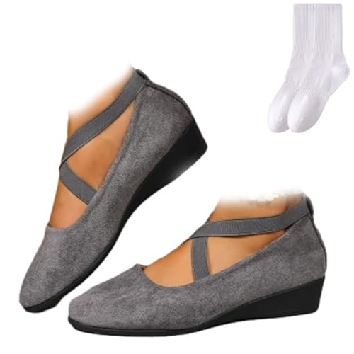 Ballerinas für Damen, überkreuzte Riemen, Wildlederimitat, Ballerina-Schuhe, leger, elegant, bequem, runde Zehenpartie, flache Slipper, niedriger Keilabsatz, Loafers für Business, Büro, Arbeit, grau Ballerinas für Damen, überkreuzte Riemen, Wildlederimitat, Ballerina-Schuhe, leger, elegant, bequem, runde Zehenpartie, flache Slipper, niedriger Keilabsatz, Loafers für Business, Büro, Arbeit, grau von GAGFDA