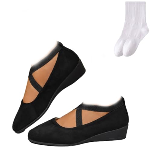 Ballerinas für Damen, überkreuzte Riemen, Wildlederimitat, Ballerina-Schuhe, leger, elegant, bequem, runde Zehenpartie, flache Slipper, niedriger Keilabsatz, Loafers für Business, Büro, Arbeit von GAGFDA