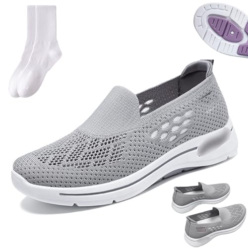 Damen Gewebte Orthopädische Atmungsaktive Weiche Sohle Schuhe Orthopädische Wanderschuhe für Frauen Outdoor Atmungsaktiv Bequem Slip On Mesh Loafers Schuhe für Frauen, grau, 39 EU von GAGFDA