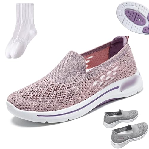 Damen Gewebte Orthopädische Atmungsaktive Weiche Sohle Schuhe Orthopädische Wanderschuhe für Frauen Outdoor Atmungsaktiv Bequem Slip On Mesh Loafers Schuhe für Frauen, hellrosa, 36 EU von GAGFDA